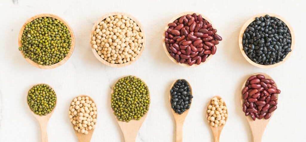 beans and pulses in spoons, good for health